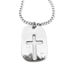 Cross Tag Rhodium Finish Chain Necklace - Forgiven Jewelry