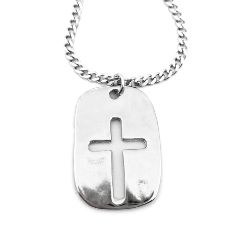 Cross Tag Rhodium Finish Chain Necklace - Forgiven Jewelry