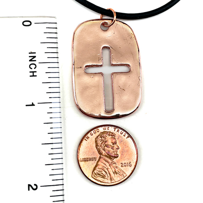 Cross Tag Shiny Copper Finish Black Cord Necklace - Forgiven Jewelry