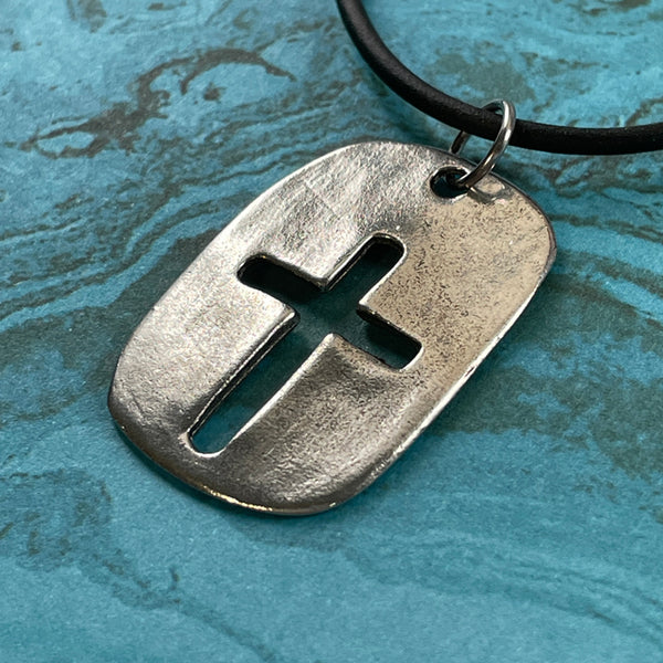 Cross Tag Black Cord Necklace - Forgiven Jewelry