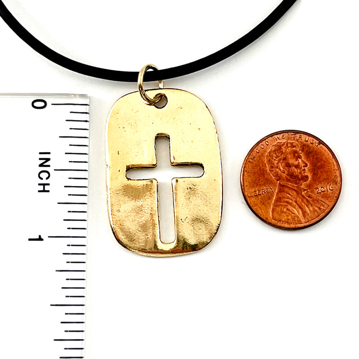 Cross Tag Gold Finish Black Cord Necklace - Forgiven Jewelry