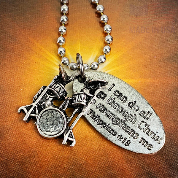 Drum Set I Can Do All Things Through Christ Tag Necklace - Forgiven Jewelry