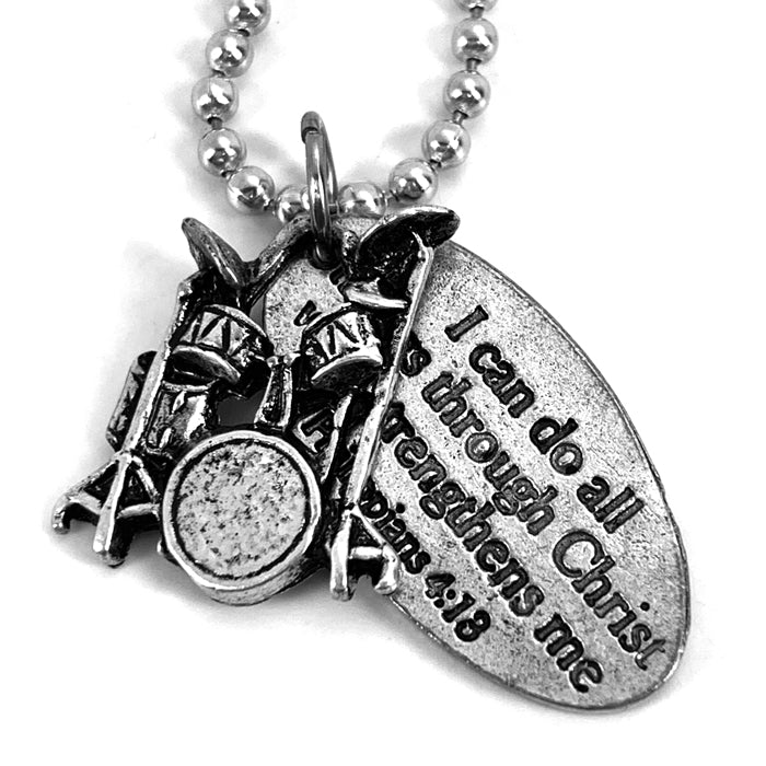 Drum Set I Can Do All Things Through Christ Tag Necklace - Forgiven Jewelry