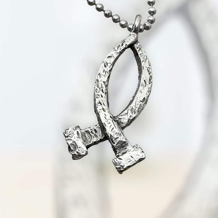 Ichthus Fish Hammered Nails Large Ball Chain Necklace