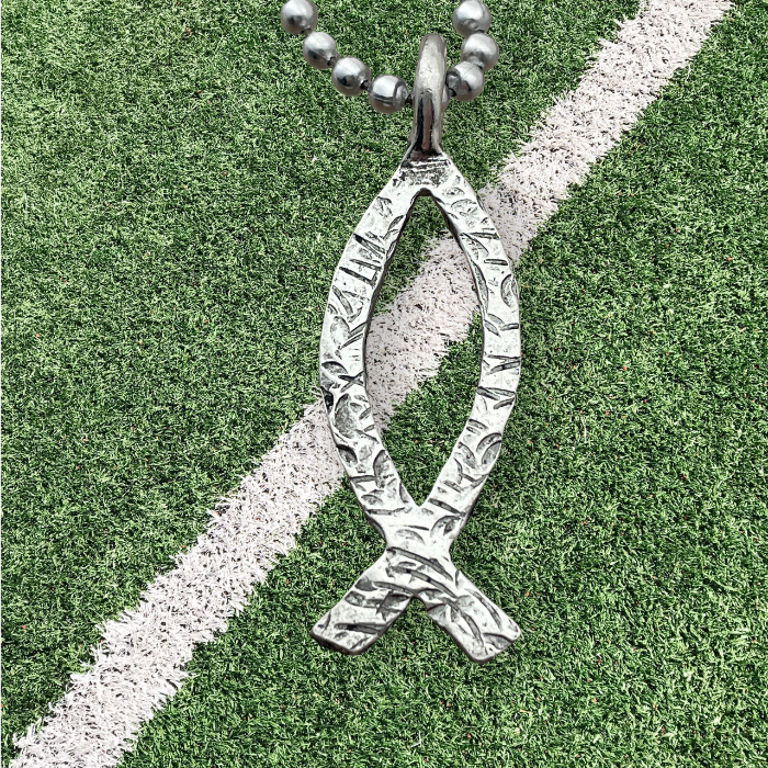 Ichthus Fish Hammered Finish Ball Chain Necklace