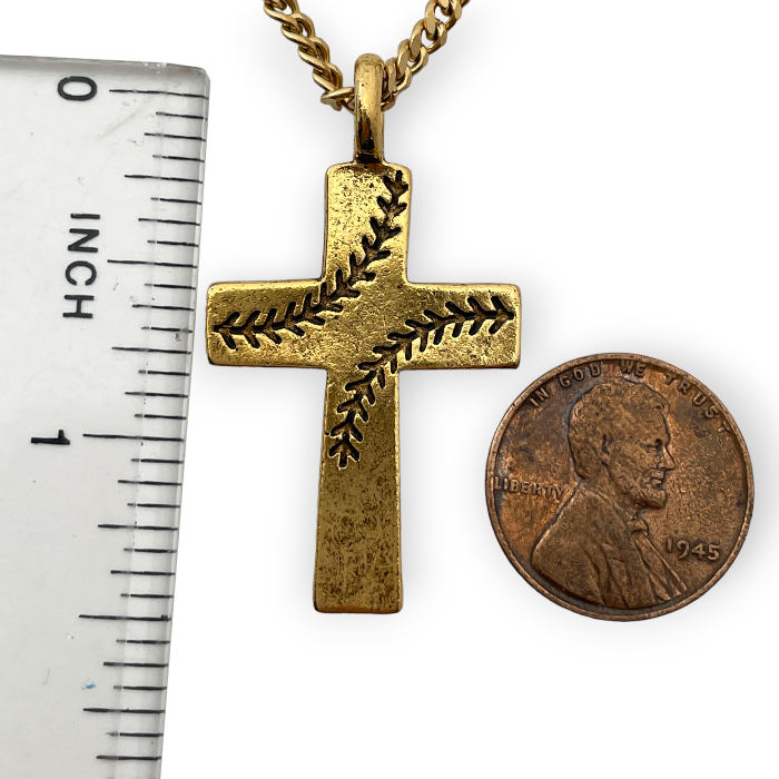 Baseball Stitch Cross Gold Finish Necklace on Chain