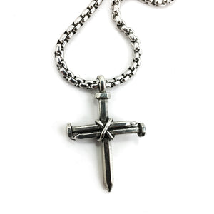 Nail Cross Necklace On Heavy Box Chain - Forgiven Jewelry