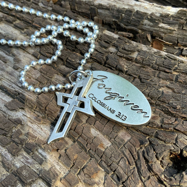 Cross Men Of Faith Forgiven Tag Necklace - Forgiven Jewelry
