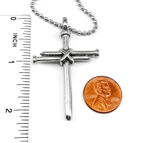 Nail Cross Antique Silver Finish Ball Chain Necklace - Forgiven Jewelry