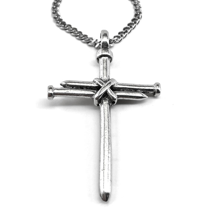 Nail Cross Antique Silver Finish Chain Necklace - Forgiven Jewelry