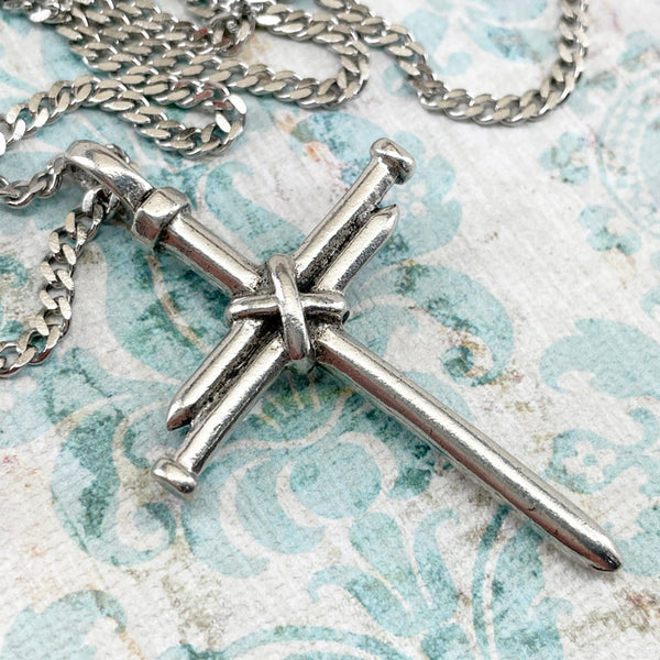 Nail Cross Antique Silver Finish Chain Necklace - Forgiven Jewelry