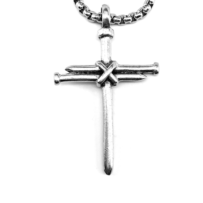 Nail Cross Antique Silver Finish Heavy Chain Necklace - Forgiven Jewelry