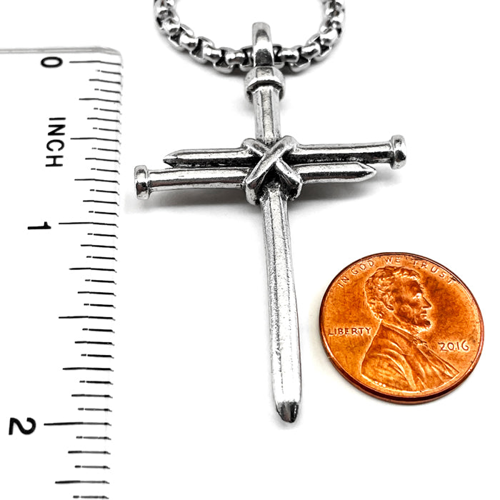 Nail Cross Antique Silver Finish Heavy Chain Necklace - Forgiven Jewelry