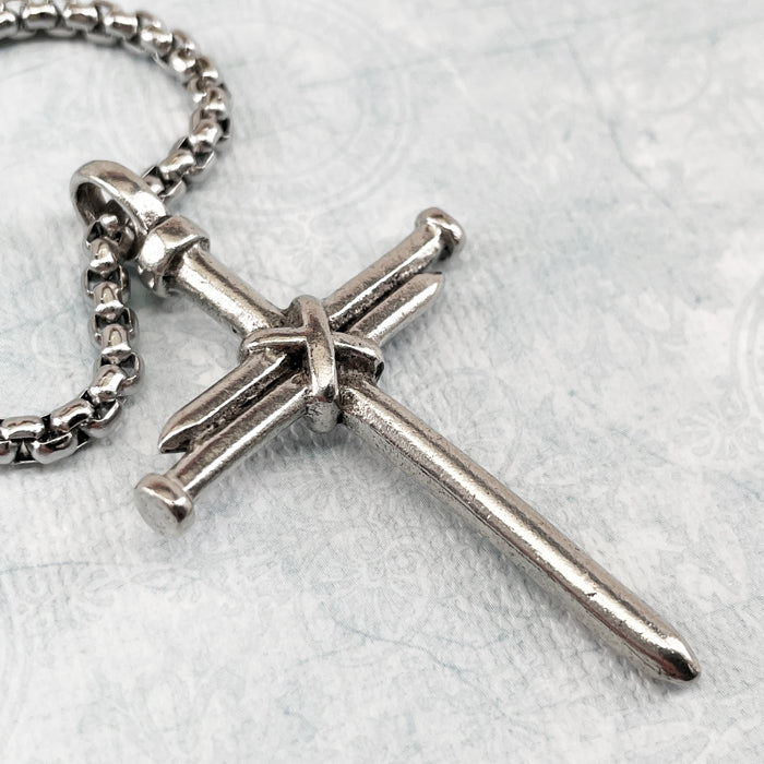 Nail Cross Antique Silver Finish Heavy Chain Necklace - Forgiven Jewelry