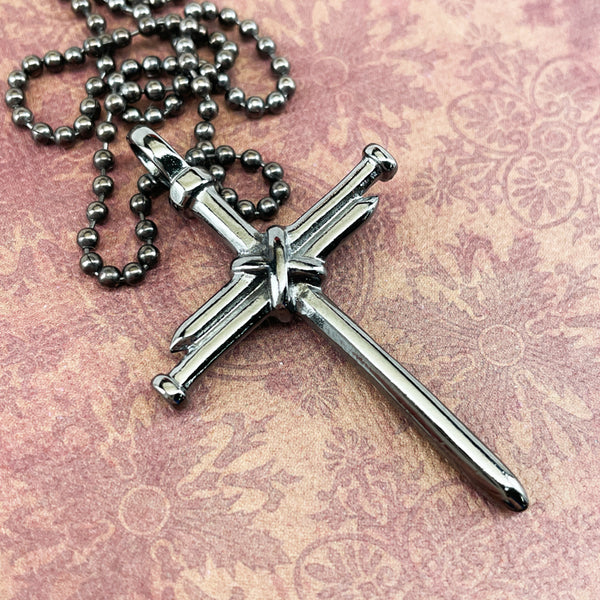 Nail Cross Gunmetal Finish Ball Chain Necklace - Forgiven Jewelry