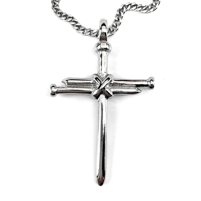 Nail Cross Rhodium Finish Chain Necklace - Forgiven Jewelry