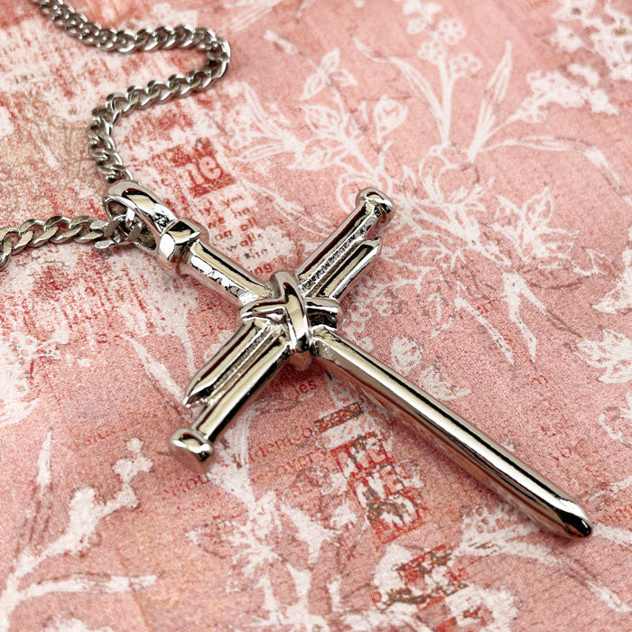 Nail Cross Rhodium Finish Chain Necklace - Forgiven Jewelry