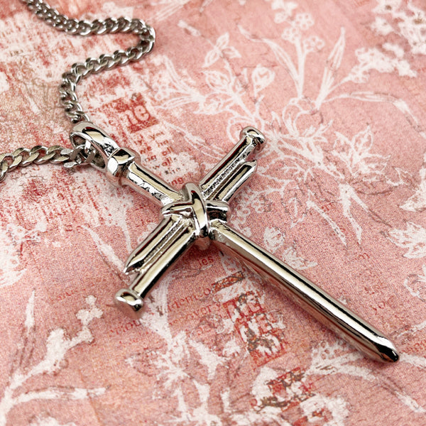 Nail Cross Rhodium Finish Chain Necklace - Forgiven Jewelry
