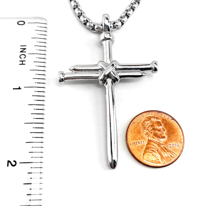 Nail Cross Rhodium Finish Heavy Chain Necklace - Forgiven Jewelry