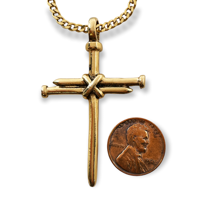 Nail Cross Gold Metal Finish Pendant Gold Finish Chain Necklace