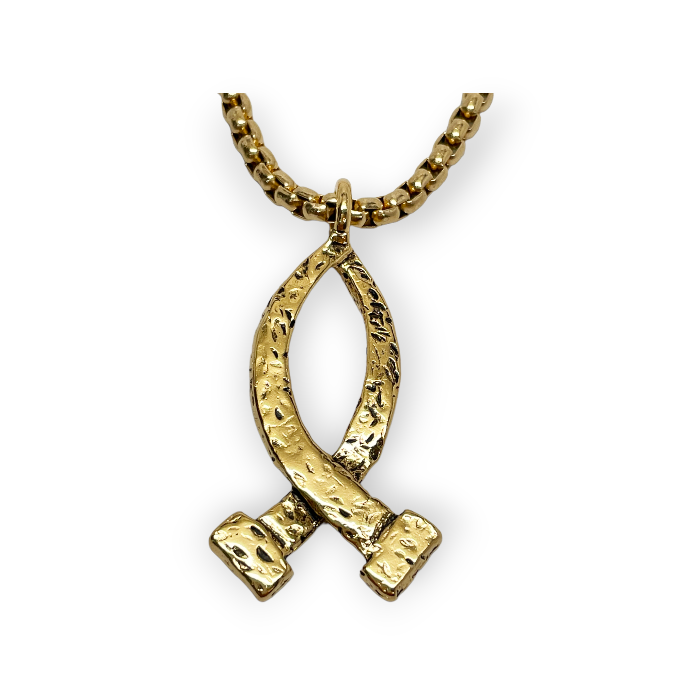 Ichthus Large Fish Gold Finish Pendant Gold Finish Heavy Chain Necklace