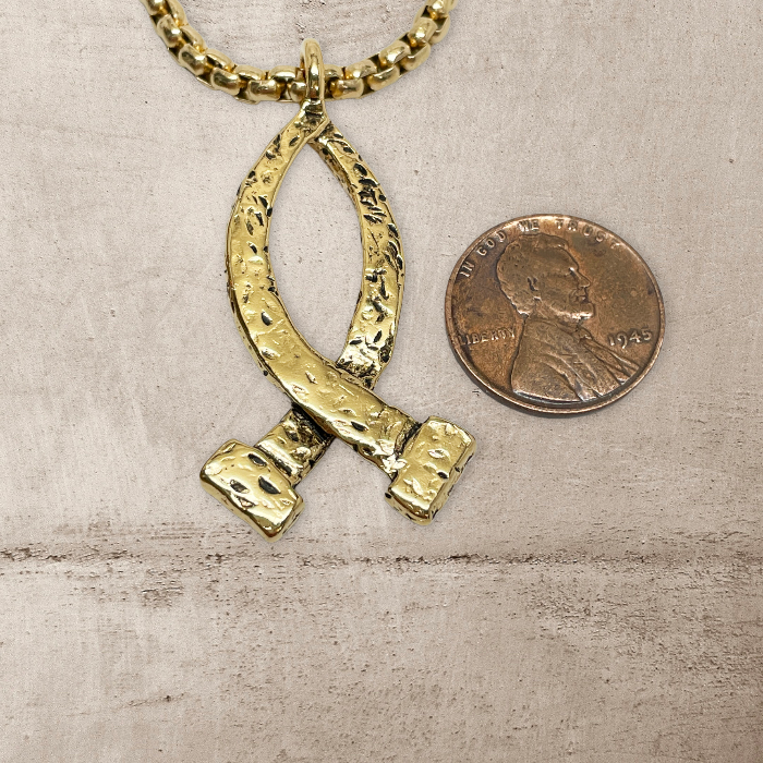 Ichthus Large Fish Gold Finish Pendant Gold Finish Heavy Chain Necklace