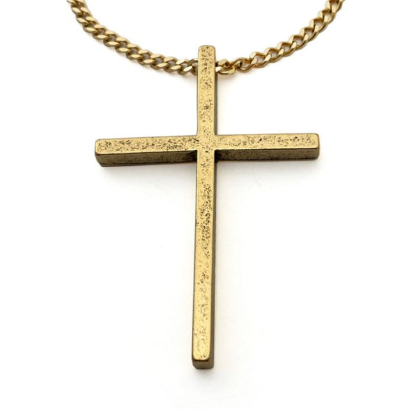 Cross Large Gold Finish Curb Chain Necklace