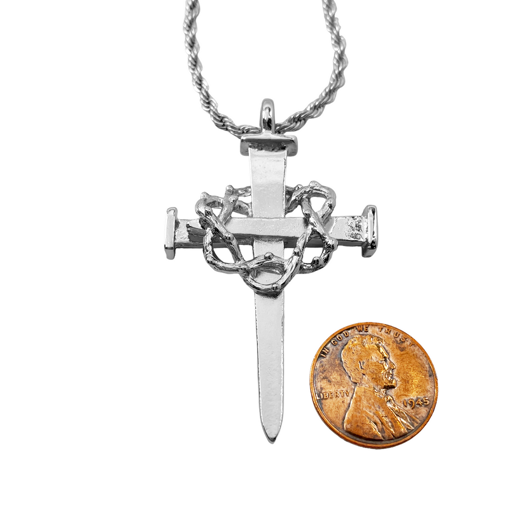 US Jewels Men's 925 Sterling Silver 36mm Thorn Crucifix Cross Pendant 2.3mm  Figaro Chain Necklace, 18in | Amazon.com