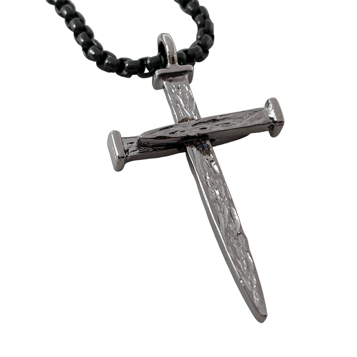 Nail Cross Large Rugged Dark Finish Pendant Dark Heavy Chain Necklace