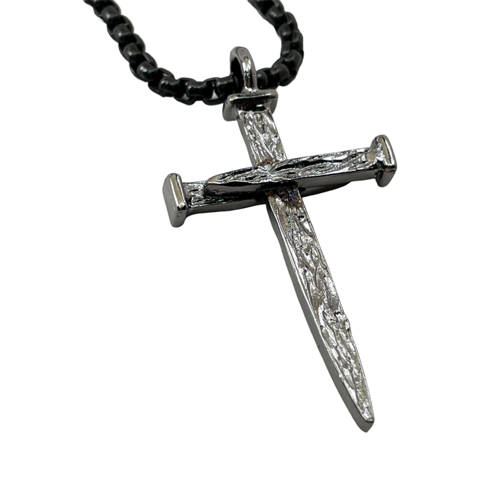 Nail Cross Large Rugged Dark Finish Pendant Dark Heavy Chain Necklace