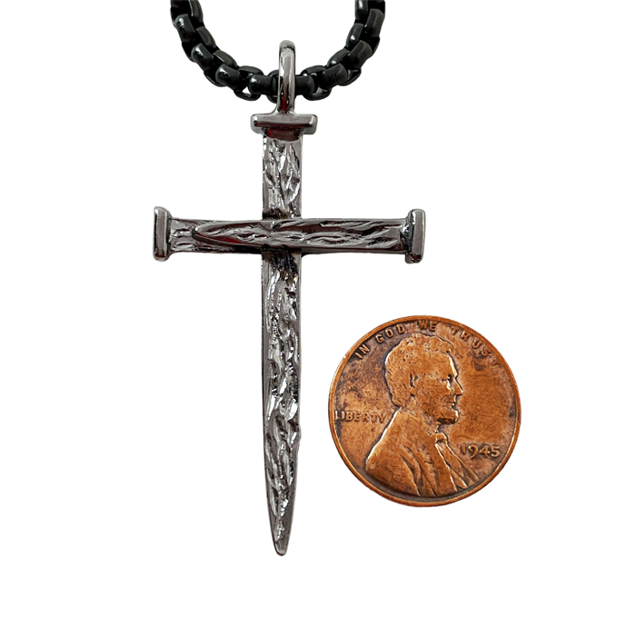 Nail Cross Large Rugged Dark Finish Pendant Dark Heavy Chain Necklace