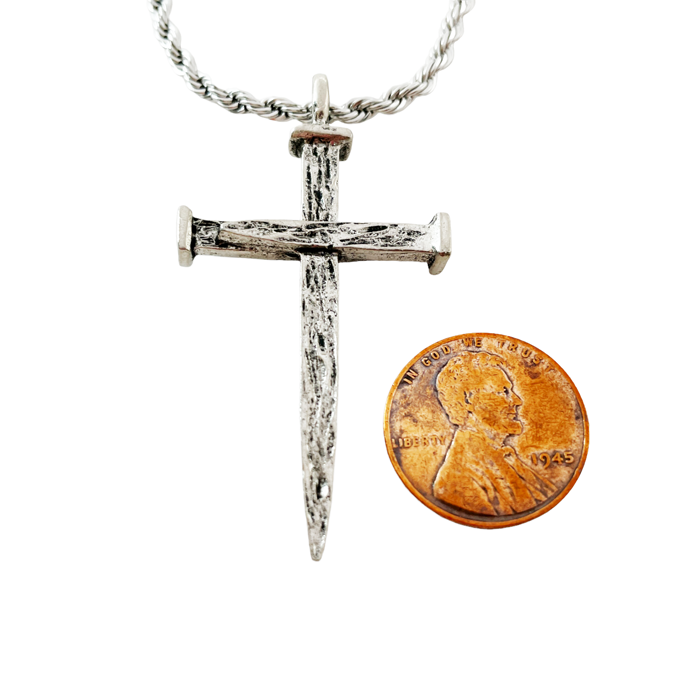 Nail Cross Large Rugged Antique Silver Finish Pendant