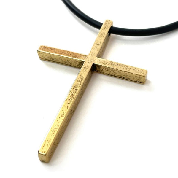 Cross Large Gold Finish Pendant Black Cord Necklace