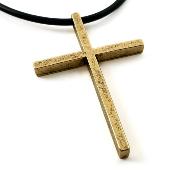 Cross Large Gold Finish Pendant Black Cord Necklace