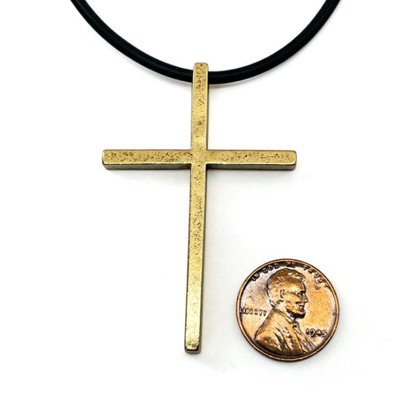 Cross Large Gold Finish Pendant Black Cord Necklace