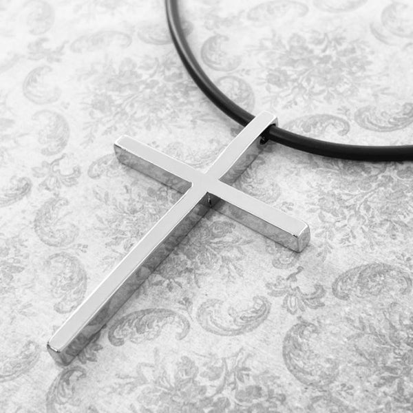 Cross Large Rhodium Finish Pendant Black Cord Necklace