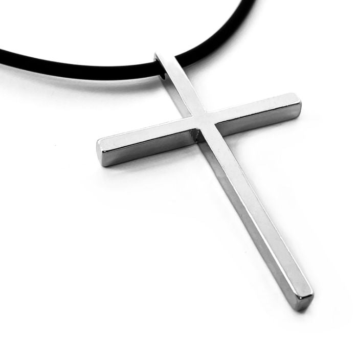Cross Large Rhodium Finish Pendant Black Cord Necklace