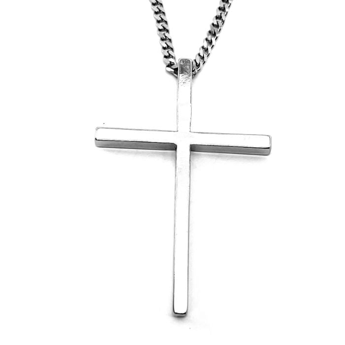 Cross Large Rhodium Finish Curb Chain Necklace