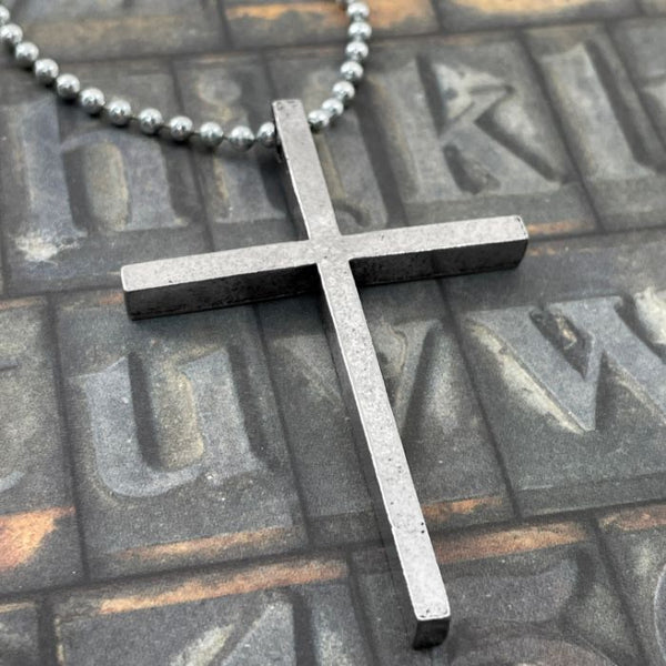 Cross Large Silver Finsh Ball Chain Necklace