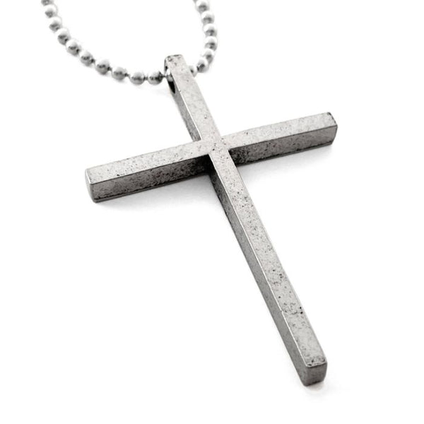 Cross Large Silver Finsh Ball Chain Necklace