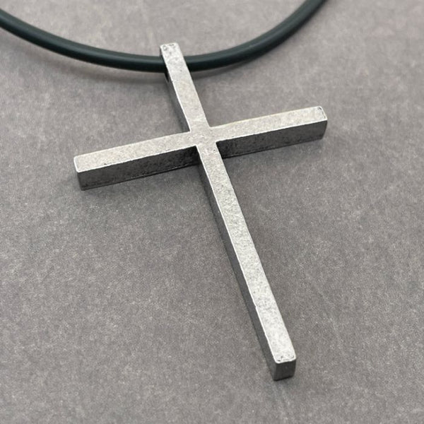 Cross Large Antique Silver Finish Pendant Black Cord Necklace