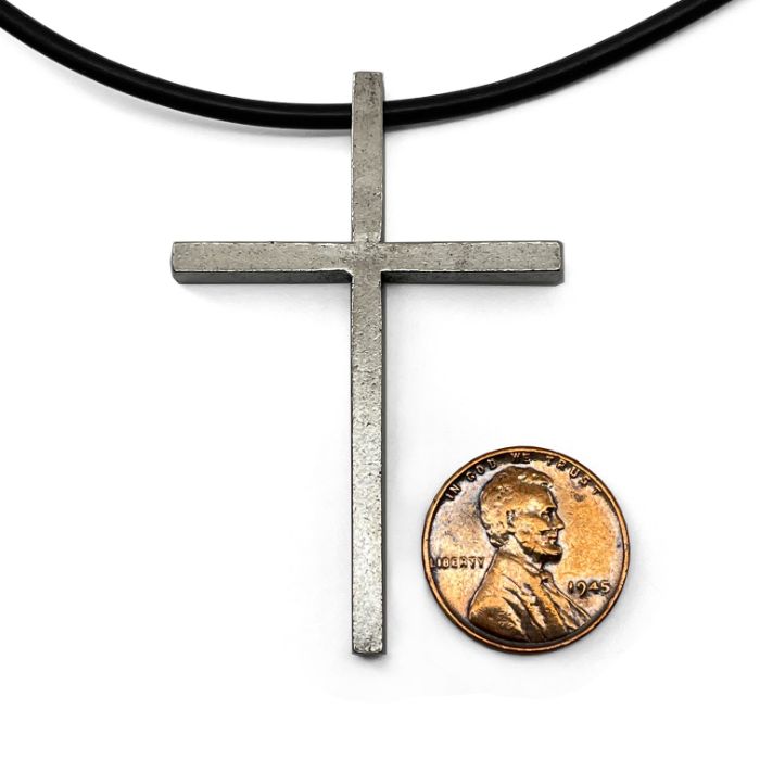 Cross Large Antique Silver Finish Pendant Black Cord Necklace