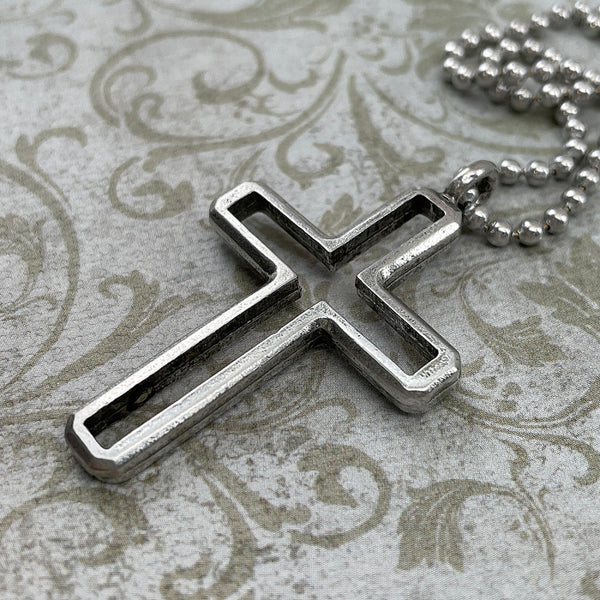 Cross Antique Silver Pendant Ball Chain Necklace