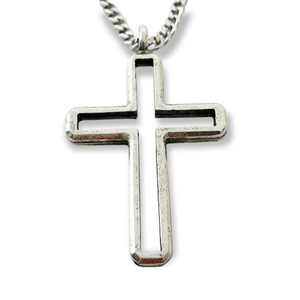 Cross Antique Silver Metal Finish Pendant Chain Necklace