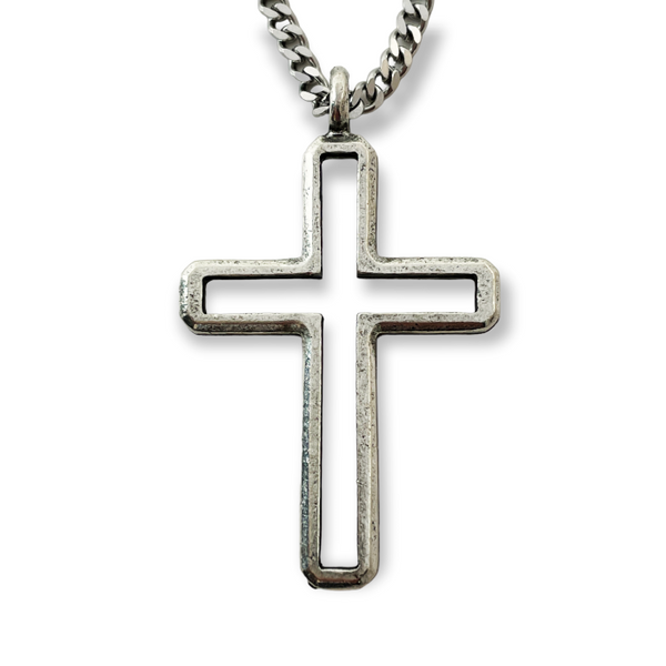 Cross Antique Silver Metal Finish Pendant Chain Necklace
