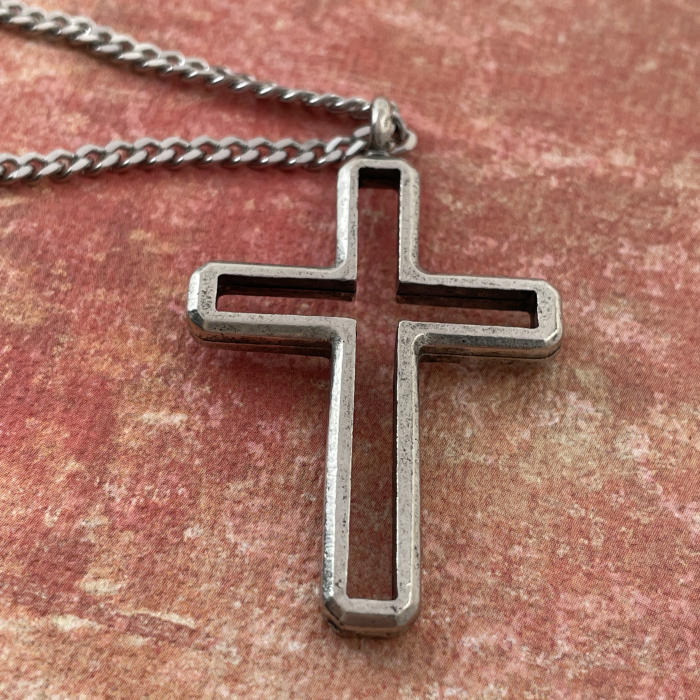 Cross Antique Silver Metal Finish Pendant Chain Necklace