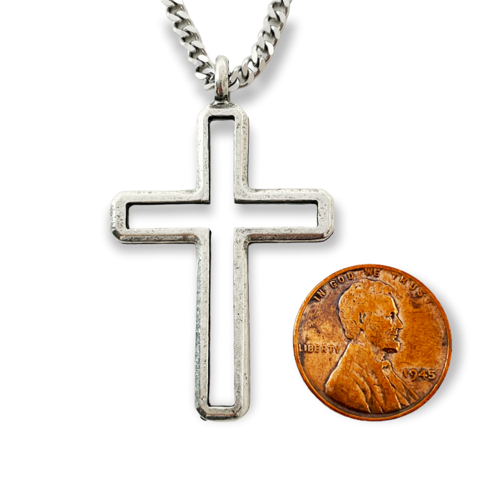 Cross Antique Silver Metal Finish Pendant Chain Necklace