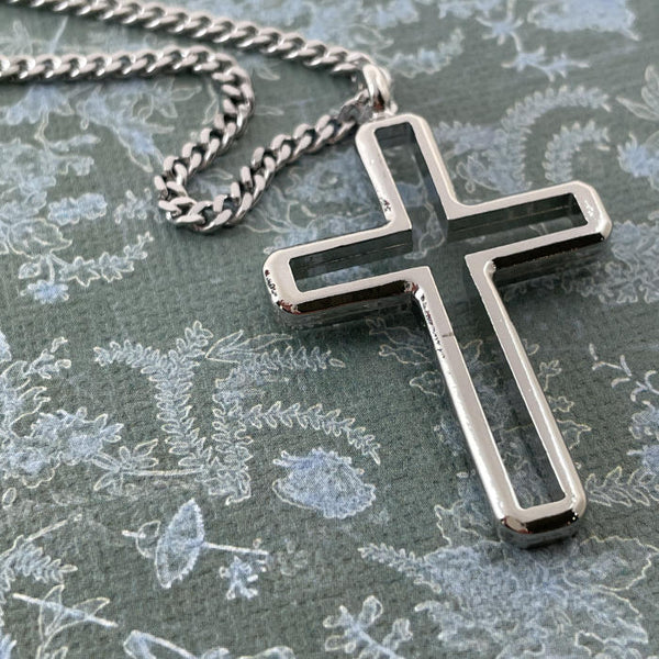 Cross Rhodium Silver Metal Finish Pendant Chain Necklace