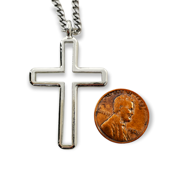 Cross Rhodium Silver Metal Finish Pendant Chain Necklace