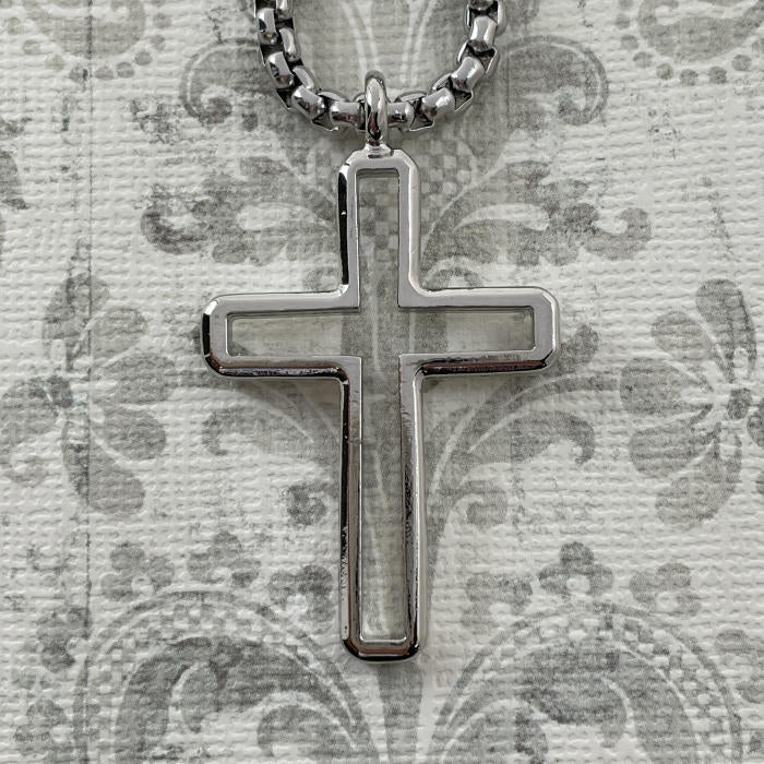 Cross Rhodium Silver Metal Finish Pendant Heavy Chain Necklace